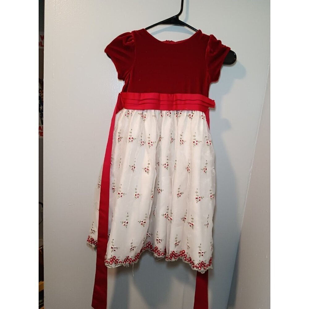 Cinderella Red & White Formal Fit & Flare Dress Christmas Floral Girls Sz 6